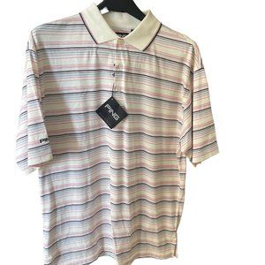 Ping Polo Shirt Men's Top Short Sleeve Golf Medium White Stripe
